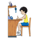 Boy Working at Desk with shelf above