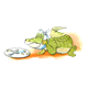 Alligator with a toothache, orange background