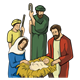 Nativity with family and shepherds