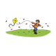 Boy Running with Kite on grass with falling leaves 