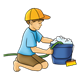 Filling Bucket boy, bucket, hose, brush, suds