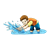 Boy Splashing in the Water Color PNG
