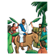 Jesus on Donkey in crowd with palm fronds
