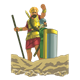Goliath with shield bearer in rocks