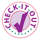 Purple 'Check-It-Out' with a purple check mark