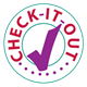 Red 'Check-It-Out' with a purple check mark