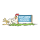 Chicken sitting against 'eat more eggs' sign