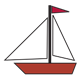 Sailboat with white sails and a red flag