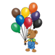Button Bear with a bunch of balloons