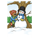 Button Bear building a snowman