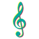 Treble Clef teal with yellow and red shadows