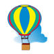 Hot Air Balloon and Cloud red, yellow, green, blue