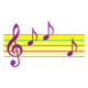 Treble Clef with 3 music notes and yellow background