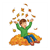 Boy Playing in Leaves Color PDF