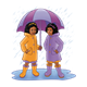 Two Girls standing in a puddle with an umbrella