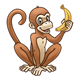Brown Monkey holding closed banana