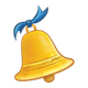 Gold Christmas Bell with a blue ribbon