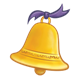 Gold Christmas Bell with a purple ribbon