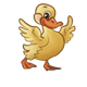 Yellow Duck walking, with wings outstretched
