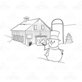 Barn, Silo, and Snowman