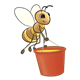 Bee carrying a red honey bucket