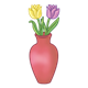 Red Vase with yellow and purple tulips