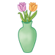 Green Vase with orange and pink tulips