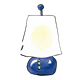 Blue Lamp with white lampshade and a yellow glow