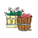 Wooden Baskets full of apples and corn