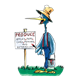 Stork in Suspenders painting sign, has grass
