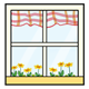 Window with plaid curtains and yellow flowers