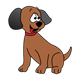 Brown Puppy with black ears, red collar, sitting