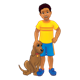 Boy with hand on hound dog