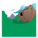 Noah's Ark on grass with birds flying