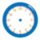 Blue Clock without hands, has orange numbers