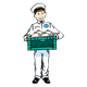 Milkman in White Hat with green crate of milk jugs