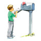 Boy in Green Shirt putting mail in mailbox