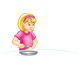 Girl Holding Stomach with an empty plate and spoon
