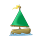Sailboat on Water with a green triangle sail
