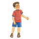 Boy in Red Shirt with blue shorts