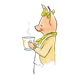 Girl Pig in yellow dress holding a teacup