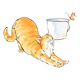 Orange Cat Stretching next to mouse jumping out of pail