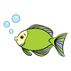 Green and Purple Fish with bubbles