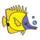 Yellow Fish with purple face and bubbles