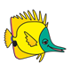 Yellow Fish with green face, without bubbles