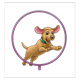 Puppy jumping through hoop