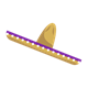Tan Sombrero with purple stripe, white pom poms