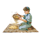 Boy Sitting on Knees sifting grain