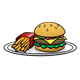 Hamburger and Fries on plate