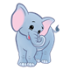 Elephant with pink ears and curled trunk